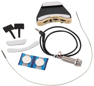 Schallloch Tonabnehmer Gmb359 für Klassische und Akustische Gitarre | 1 Satz, Lautstärke und Bassregelung, Kunststoff in Schwarz, mit Kabeln und Knopfzelle