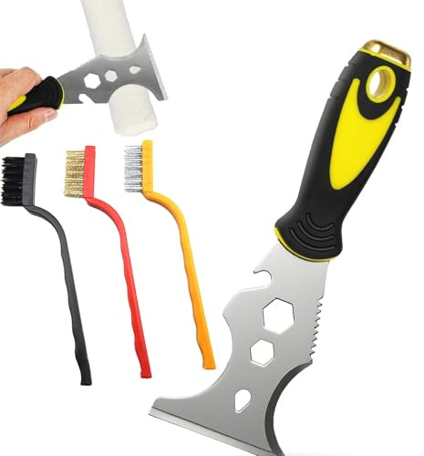 15-in-1 Paint Scraper Tool, Stainless Steel Painters Tool with Nylon Brush | Putty Knife Filling Knife, Rust Proof Mirror Finish Roller Cleaner, Wallpaper Stripper for Wood Metal Wall Renovation