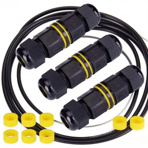 3PCS Waterproof Cable Connector,IP68 Waterproof Connector External Sleeve Coupler,3-PIN 3.5-10mm M16 Cable Diameter Electrical Cable Protector,2-Way Outdoor Extension Electrical Cable Protector