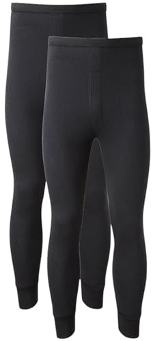 2 PACK Men’s Thermal Underwear Pants – Fleece-Lined, Base Layer Bottoms for Cold Weather, Soft & Stretchy Long Johns Compression Ribbed Warm Winter Mens Thermalwear Leggings UK (2PK Black, Medium)
