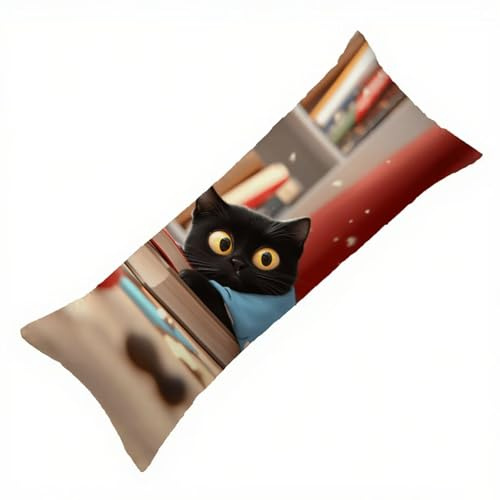 Federe Cuscino Letto 30 x 90 cm, Cuscini per Divano in Lino Cotone Morbida e Traspirante, Nero Copricuscino Letto con Cerniera Invisibile Federe Cuscini per Decorativi Camera da Soggiorno Gatto Q-668