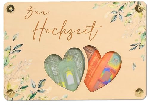 LUMOOM Geldgeschenk Hochzeit, Hochzeitsgeschenke aus Holz, Kreative Hochzeitsgeschenke für Brautpaar, Wunscherfüller Geldgeschenk, Originelle Geldgeschenke Verpackung (Holzfarbe)