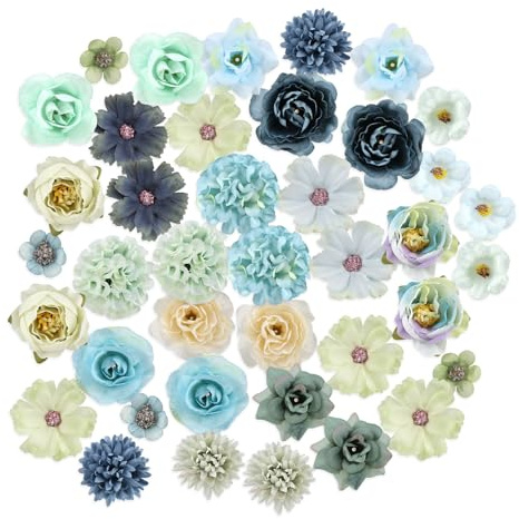 zhufubao 40 Stück Kunstblumen Zum Basteln, 2,5cm~5cm Blumen Deko, Blaue Farbe Kunstblumen Wie Echt, Kunstblumens Blumenköpfe Können für Haarschmuck, Kleidung