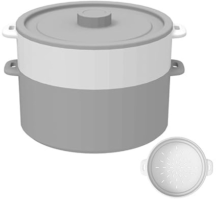Les-Theresa 2L 2-Layer Microwave Rice Cooker Steamer Maker Steamer Set With Rice Scoop Microwave Steam Pot For Pasta, Potatoes, Vegetables (Grey)