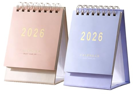 Yxelydriail 2 Pcs Mini Desk Calendar 2025-2026, July 2025 to Dec 2026 18 Monthly Standing Flip Small Desk Calendar, Portable Binding Monthly Desktop Calendar for Home Office School (Pink+Purple)