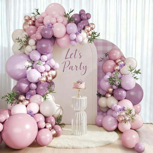 Kit Arco Globos Morado y Rosa, 109 Piezas Guirnalda Globos Morada Rosa Oro | Globos Morada Rosa Oro Champagne, Decoracion Para Cumpleaños Boda Baby Shower Bautizo Revelación De Género Bebe Comunion