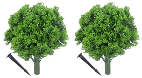 Hamwesh Albero Artificiale di Arte Topiaria, Set di 2 Alberi di Cipresso Finto da 17,8 Pollici con Picchetti di Terra, Piante Finte Resistenti Ai Raggi per L'arredamento del Patio