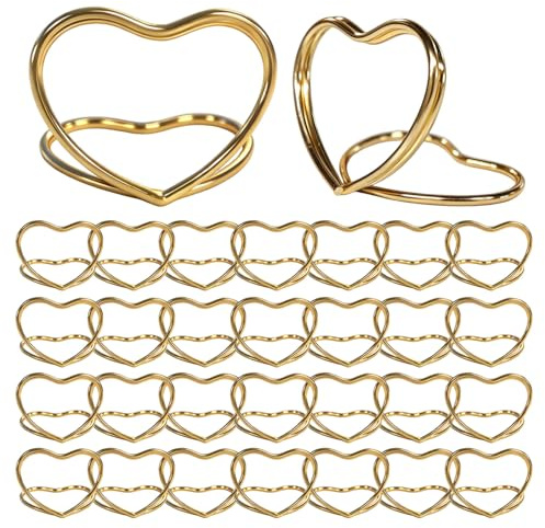 Siyrdxcbt 50 Goldene Doppelschichtige Herz Tischkartenhalter Hochzeitsplatz Fotohalter Herzförmiger Kartenhalter Geeignet für Hochzeit Party Tisch Büro Geburtstag