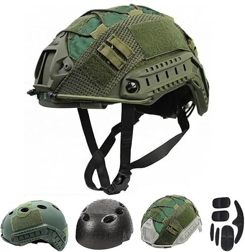 PJ Tactical Paintball Airsoft Helmet with Helmet Cover，Fast Military Helmet with NVG Bracket and Side Guide Rail