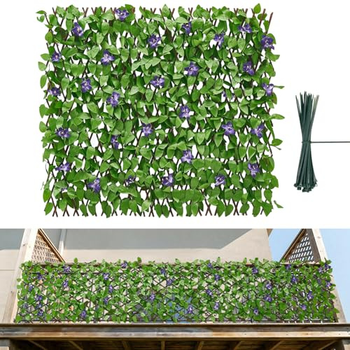 VEVOR Mur Végétal Artificiel Extensible 310x65 cm Haie Artificielle Panneau Feuillage Artificiel Lierre Brise Vue Balcon pour Décoration, Intérieur, Extérieur, Clôture de Jardin, avec 50 Serre-câbles