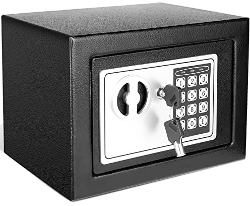 Himimi® Cassaforte ignifuga, piccola cassaforte elettronica impermeabile, 2 chiavi urgenti e vite di fissaggio, cassaforte a muro con 2 doppi bulloni in acciaio Cassaforte per mobili, 23 x 17 x 17 cm