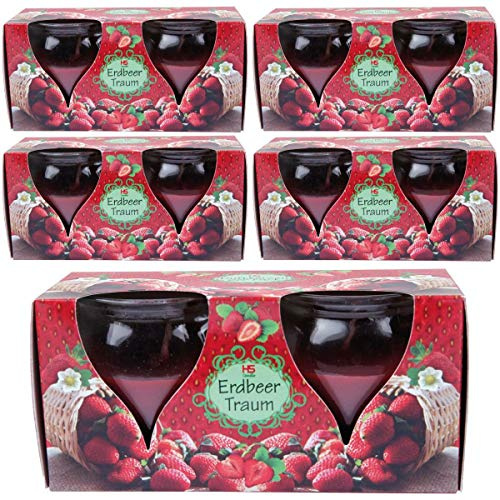 HS Candle Duftkerzen Creation 10er Pack im Glas, lange Brenndauer und angenehmer Duft (Erdbeer Traum)