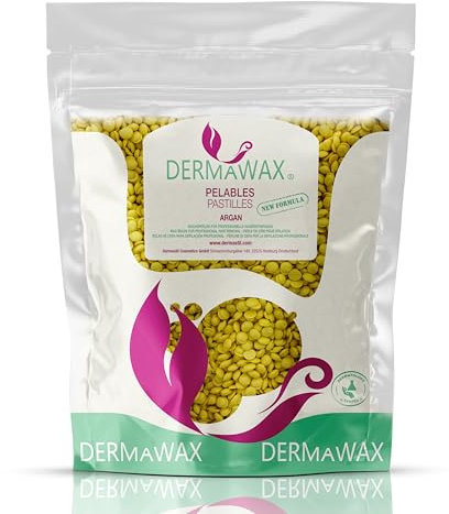 Dermawax 1kg Argan Heißwachs-Wachsperlen für professionelle Haarentfernung – Ideal für Augenbrauen, Gesicht, Achseln, Arme, Rücken, Brust, Bikini – Enthaarung ohne Vliesstreifen (1 kg, Argan)