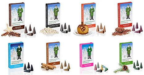 Crottendorfer Räucherkerzen (Adventsduft + Weihrauch + Zimtapfel + Sandelholzduft + Wintertraum + Zimt + Bunte Mischung + Tannenduft)