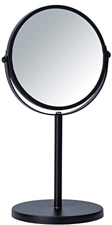 WENKO Kosmetik-Standspiegel Assisi Ø 17 cm Schwarz - schwenkbarer Schminkspiegel mit 3-Fach Vergrößerung, Spiegelfläche ø 16 cm 300% Vergrößerung, Stahl, 18.5 x 34.5 x 15 cm, Schwarz