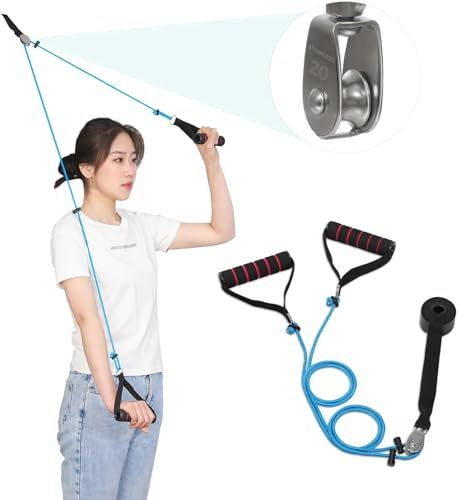 Fanwer Schulter Physiotherapie Seilzug, Shoulder Pulley für Training/Rehabilitation/Reha/Schulterbeweglichkeit, an der Tür Hängen Fitness Gymnastik Seil mit Handgriffe und Befestigung