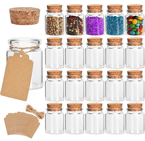 SHiZAK Lot de 20 mini flacons en verre de 30 ml avec bouchons en liège,Parfaits pour les loisirs créatifs, la décoration, les mariages, les vœux, les cadeaux de fête, les accessoires de rangement