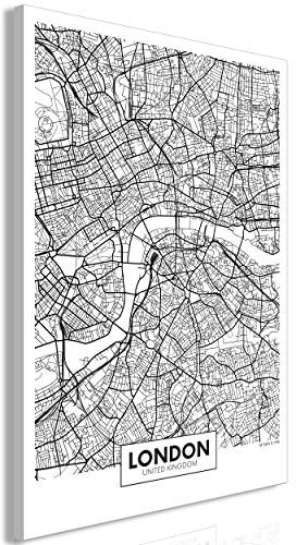 decomonkey Akustikbild Weltkarte 80x120 cm 1 Teilig Leinwand Modern Bilder Wandbilder XXL Schallschlucker Schallschutz Akustikdämmung Wandbild Deko Leise London schwarz weiß