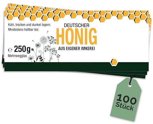 Apoidea – Honig Etiketten Rechteckig selbstklebend & personalisierbar - 25 Stück - Etiketten Honiggläser 250 g - Honig Aufkleber für selbstgemachten Honig - Honigetiketten für Honiggläser