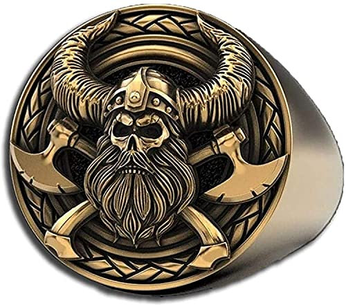 BOSUGE Ring Wikinger-Totenkopf-Ring für Männer, Krieger, gekreuzter Axtkopf, Vintage-Gladiator-Helm, nordische Krieger, Stammes-Amulett, Punk-Schmuck