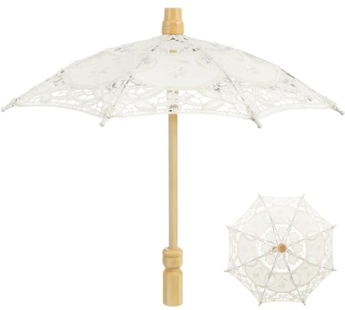 STOBOK Lace Umbrella, 30x30cm Beige Vintage Wedding Bride Umbrella Lace Parasol Small with Handle for Wedding, Photo Props, Party Decorations