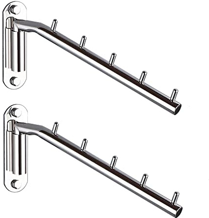Klappbarer Kleiderbügel Wand, 2 Stück Klapphaken Faltbar Wand, Edelstahl Kleiderhaken Metall Kleiderständer Klappbar Schwingenarm Wand Trockengestell mit 5 Haken für Waschküche, Badezimmer (Silber）