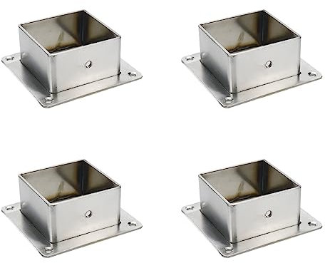 Wealrit 4 basi quadrate per pali in acciaio inox, con flangia di ancoraggio, resistenti, per recinzioni, ringhiere (5,1 x 5,1 cm)