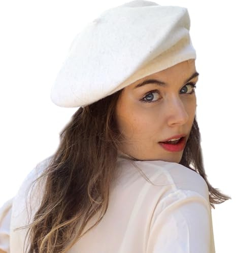 Yanmucy Französisch Beret Vintage Beret Hüte für Frauen Solid Farbe Klassische Französisch Beret Hüte Winter Warm Cap für Frauen & Männer (Weiß)