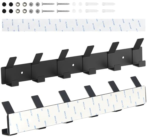 Ouzionz 2 Stück Garderobenhaken Wand Mattes Schwarz - Garderobenleiste Mit 6 Haken, Metall Kleiderhaken Mit Hakenleiste - Garderobe für Schlafzimmer, Bäder, Küchen