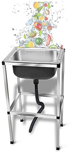 Évier Portatif, Evier Utilitaire en Acier Inoxydable, Éviers de Cuisine Commerciale Autoportants, Extérieur Évier de Jardin, avec Passoires À Panier (Size : 38x32cm/15x12.6in)