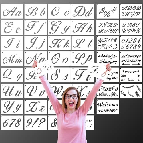 45 Stück Buchstaben Schablonen Kunststoff Alphabet Buchstaben Zahlen Schablonen Groß Klein Buchstaben Zeichenschablonen Wiederverwendbar Malerei Schablonen für Holz Wand Fenster Journal Karten
