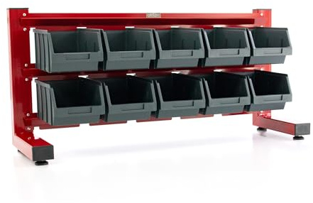 Bentatec® Stapelboxenregal 11 tlg mit Etikettenfach stabil stoßfest | Sichtlagerkasten Sichtboxen Lagersystem, für Werkstatt, Garage, Hobby, Lager, Schraubenbox, Schraubenlager