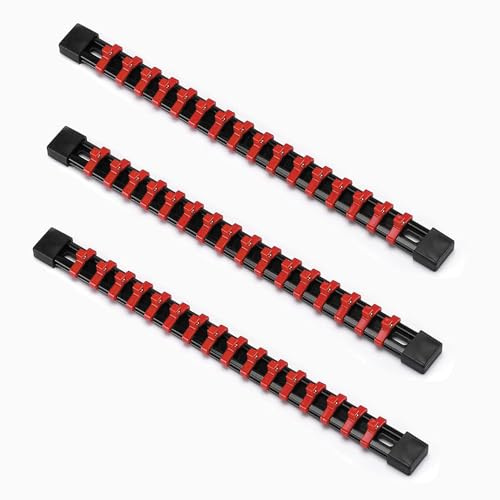 ACEBON Tools 3 Piece Socket Organizers - 1/4 inch Drive, Portable Socket Clip Rail Holders, Holds Maximum 48 Sockets
