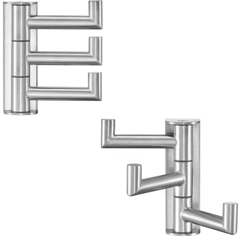 Angle Simple Swivel Towel Hooks, SUS 304 Stainless Steel Foldable Robe Hand Towel Holder for Bathroom Kitchen Wall, Brushed Nickel, 2 Pack
