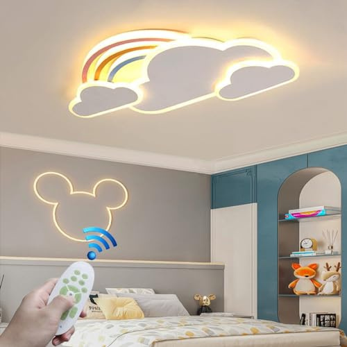 RuiRfh Deckenlampe LED Regenbogen Wolke Cartoon Kreatives Design Schlafzimmer Fernbedienung Dimmbare Deckenleuchte Moderne Junge Mädchen Kinderzimmer Beleuchtung Babyzimmer Schlafzimmer Wohnzimmer Hot