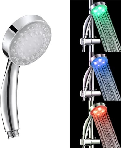 FUUBAMB00 Pommeau de Douche LED 3 Couleurs, Portable, Utilisé à la Maison, Les Lumières LED Changent Automatiquement en Fonction de la Température de l'eau