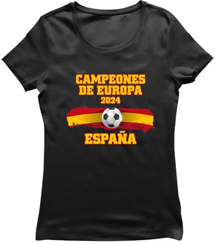 lepni.me Spanien Fußball-T-Shirt für Frauen | Spanische Flagge Abzeichen Trikot | WM 2022 Meister der Europameisterschaft 2024 Top Fans (L Schwarz Mehrfarben)