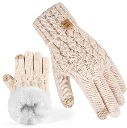 PAGE ONE Winter Gloves for Women Touchscreen Texting Warm Knit Fleece Lined Gloves for Cold weather