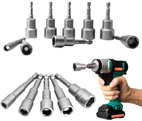 Visseuse à Choc 6-19mm, 14 Pièces Tourne-écrous Magnétiques avec Douille et Adaptateur Embout Hexagonal pour Tournevis, Clé et Perceuse à Main