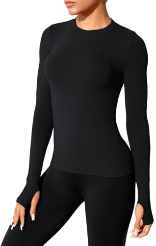 XDSP Maglietta Sportiva da Donna Sportiva Donna a Manica Lunga Maglia Maglietta da Corsa Sport Top Running Yoga Fitness Outdoor T-Shirt Traspirante Leggera Palestra Girocollo per i Pollici