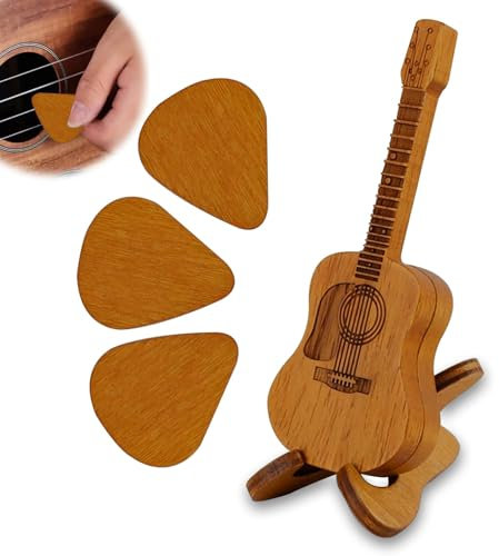 YIZWINS Akustikgitarren-Holzplektren Koffer Plektrum, Glowin Pick Guitar, D-Grip Plektrum Gitarre Holzgitarre Plektrenhalter mit 3 Holzfarbenen Gitarrenplektren, Guitar Picks für E-Bassgitarre