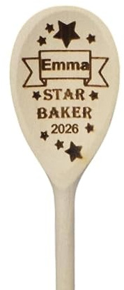 Personalised Star Baker Wooden Spoon, 30cm Beech Spoon Laser Engraved with Any Name of Your Choice. Great Gift for The Baker and Cake Maker in Your Life.