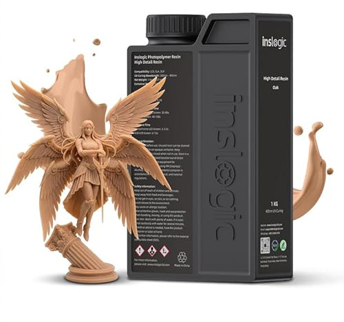 Inslogic High Detail 3D Druckharz Mattierte Oberfläche mit Feindetails, geringe Schrumpfung & rissfrei, 405 nm UV-Aushärtung, 1kg Eiche