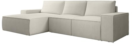 Vente-unique-Grande divano letto angolo a sinistra in Velluto a coste Beige - AMELIA