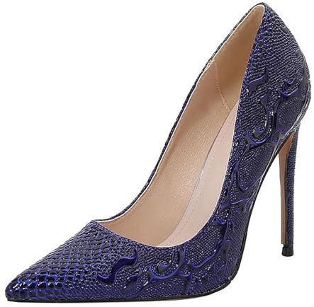 Pumps, scarpe da donna con tacco alto, sexy, stampa serpente, scarpe da sera, eleganti da sposa, scarpe da sposa, scarpe con tacco Mary Jane, scarpe basse, taglie 36-46, Blu, 39 EU