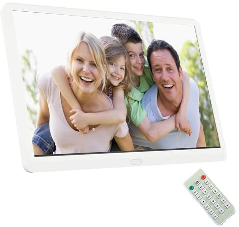 Cornice per foto digitale, 20 pollici, grande display, elettronica, 1440 x 900 IPS, unità USB ad alta definizione, con telecomando e sensore di movimento con data e giorno (bianco)