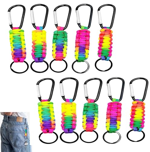 Maple Plentiful 10 Stück Paracord Schlüsselanhänger, Bunt Geflochtenes Lanyard, Schlüsselband Mit Karabiner Ring, Schlüsselringe Für Männer Frauen, Für Outdoor, Camping, Wandern, Motorrad