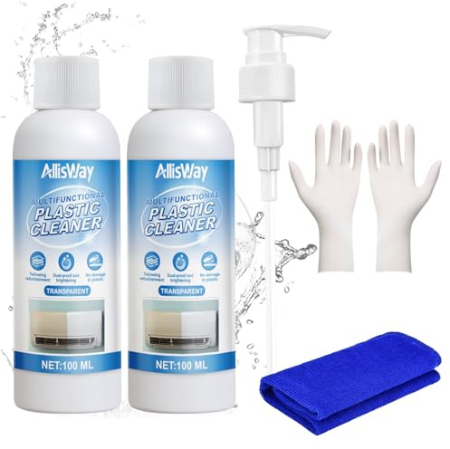 AllisWay Sbiancante per Plastica Ingiallita, Sbiancante Plastica Ingiallita, Detergente per Superfici in plastica, Contiene un Asciugamano e Guanti, Sicuro e Delicato, Ampiamente Applicabile