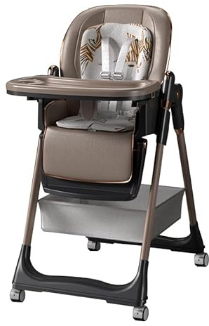 Chaise haute pliable pour bébé,avec sac de rangement et plateau,hauteur et inclinaison réglables,roues verrouillables(kaki)