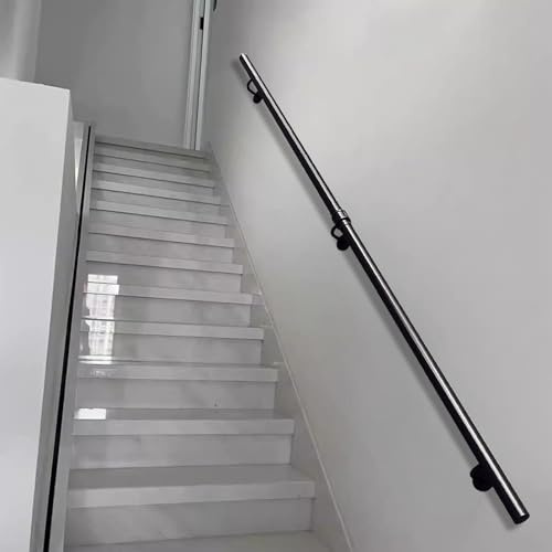 Lanmmraifc Pasamanos de Escalera Moderno, Barra de Soporte Antideslizante de 1 m, 1,8 m, 2,4 m, 3 m y 6 cm, Kit de Barra de Agarre para Montaje en Pared, pasamanos de Metal Forjado Negro.(400cm)